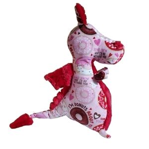 Rare Simply Minky stuffed animal plush Flying Dragon Love Donuts hearts